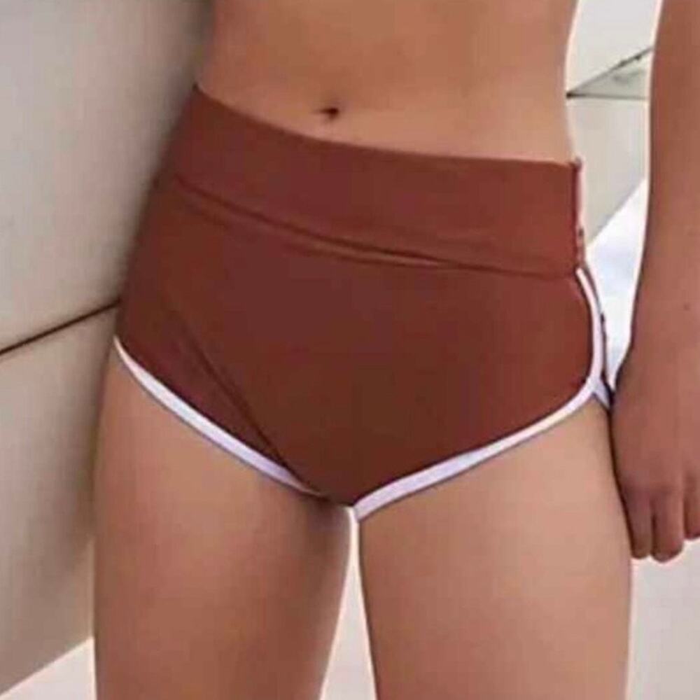 Salt Gypsy x Free People Betty High Rise Surf Boy Short Brown White Trim Size XS